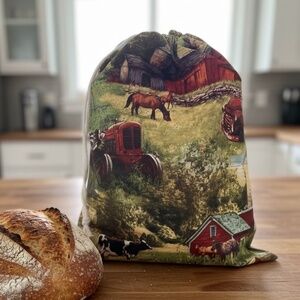 Farmhouse Style Cotton Bread Bag, Reusable Bread Storage for Kitchen Counter